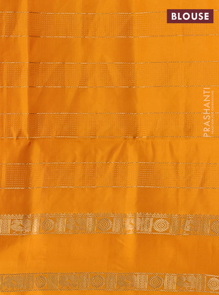 Pure soft silk saree tomato pink and mango yellow with allover zari weaves & buttas and rettapet zari woven border