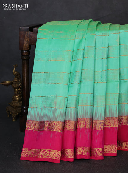 Pure soft silk saree teal green and pink with allover zari weaves & buttas and rettapet zari woven border