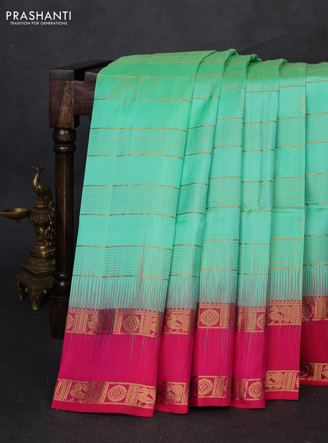Pure soft silk saree teal green and pink with allover zari weaves & buttas and rettapet zari woven border