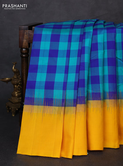 Pure soft silk saree multi colour and mustard yellow with allover paalum pazhamum checked pattern and zari woven simple border