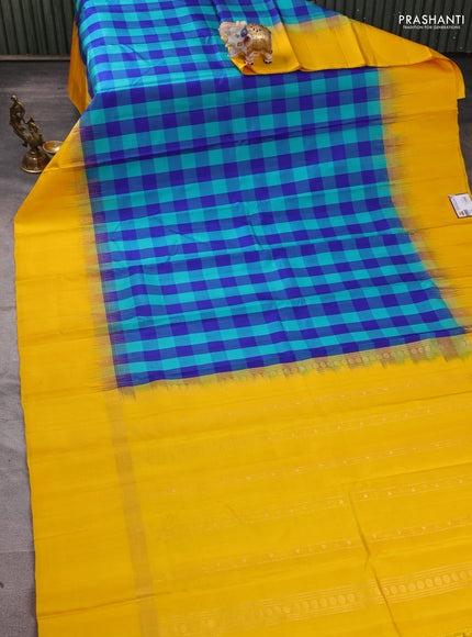 Pure soft silk saree multi colour and mustard yellow with allover paalum pazhamum checked pattern and zari woven simple border