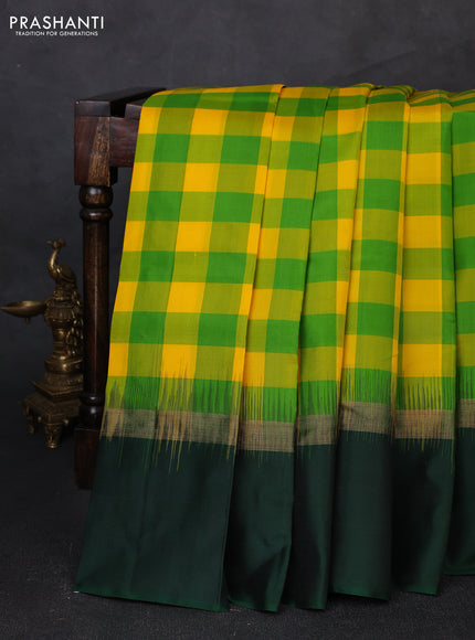 Pure soft silk saree multi colour and green with allover paalum pazhamum checked pattern and zari woven simple border