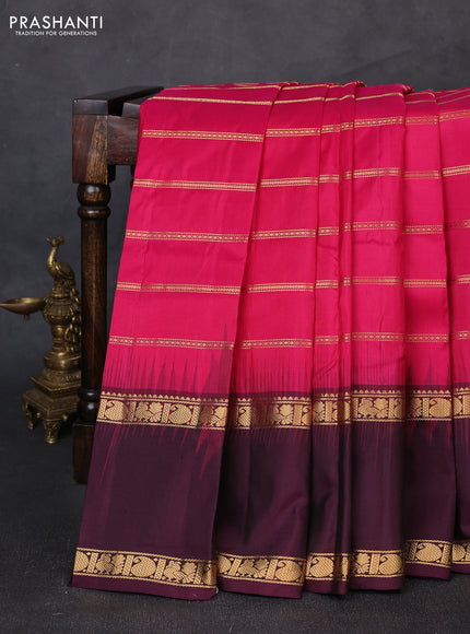 Pure soft silk saree pink and deep wine shade with zari woven buttas and long rettapet zari woven border