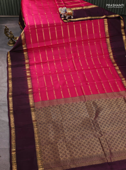 Pure soft silk saree pink and deep wine shade with zari woven buttas and long rettapet zari woven border