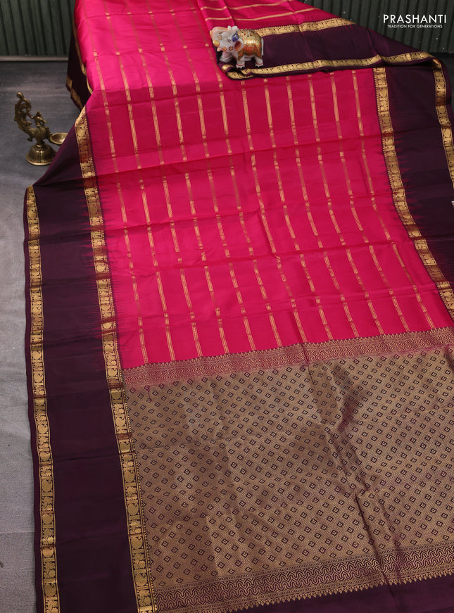 Pure soft silk saree pink and deep wine shade with zari woven buttas and long rettapet zari woven border