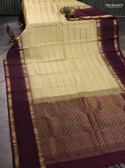 Pure soft silk saree mild pista green and deep wine with allover zari weaves pattern and long rettapet zari woven border