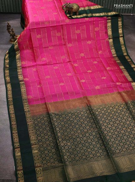 Pure soft silk saree pink and bottle green with allover zari weaves & buttas and rettapet zari woven border