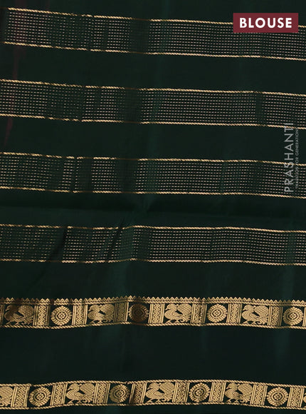 Pure soft silk saree pink and bottle green with allover zari weaves & buttas and rettapet zari woven border