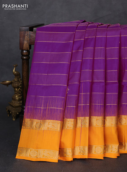 Pure soft silk saree magenta pink and mango yellow with allover zari weaves & buttas and rettapet zari woven border