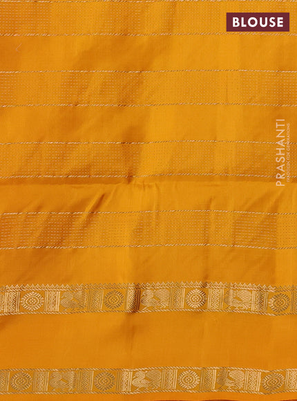 Pure soft silk saree magenta pink and mango yellow with allover zari weaves & buttas and rettapet zari woven border