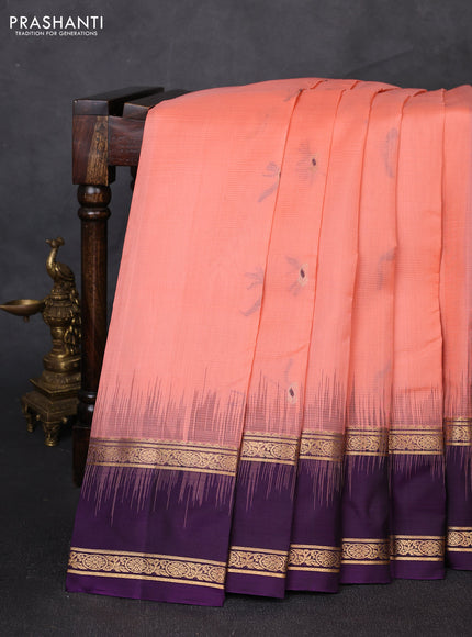 Pure soft silk saree peach orange and purple with allover thread & zari woven buttas and rettapet zari woven border