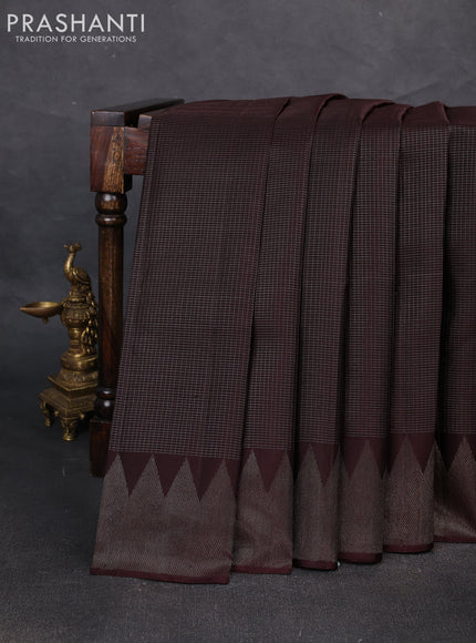 Pure soft silk saree coffee brown with allover zari woven small checked pattern and silver zari woven border