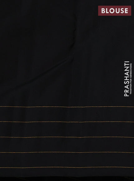 Pure soft silk saree dark mustard and black with allover zari weaves and silver zari woven checked border
