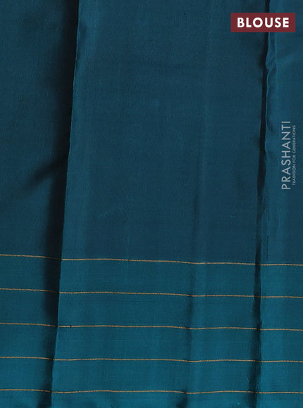 Pure soft silk saree pastel purple and teal green with allover zari weaves and silver zari woven checked border