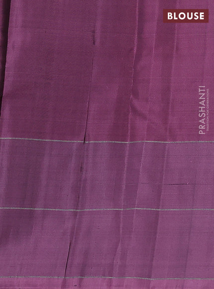 Pure soft silk saree coffee brown and mauve pink with allover zari weaves and silver zari woven checked border