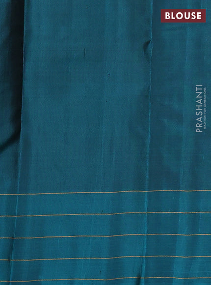 Pure soft silk saree mehendi green and peacock green with allover zari weaves and zari woven checked border