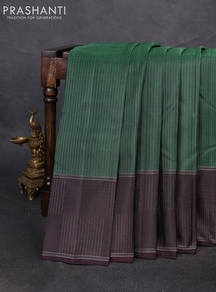 Pure soft silk saree bottle green and wine shade with allover zari weaves and zari woven checked border
