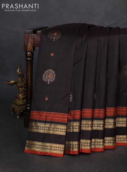 Pure soft silk saree coffee brown and rust shade with thread & zari woven buttas and zari woven border