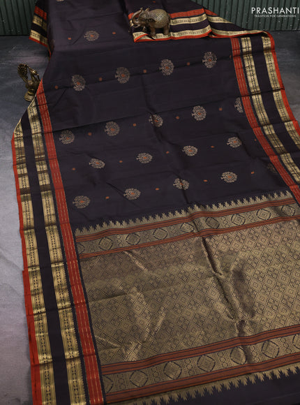 Pure soft silk saree coffee brown and rust shade with thread & zari woven buttas and zari woven border