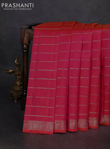 Pure soft silk saree dual shade of pinkish orange with allover zari weaves and zari woven border