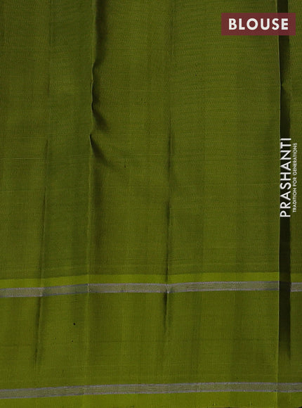Pure soft silk saree bottle green and mehendi green with allover silver zari weaves and rettapet zari woven border