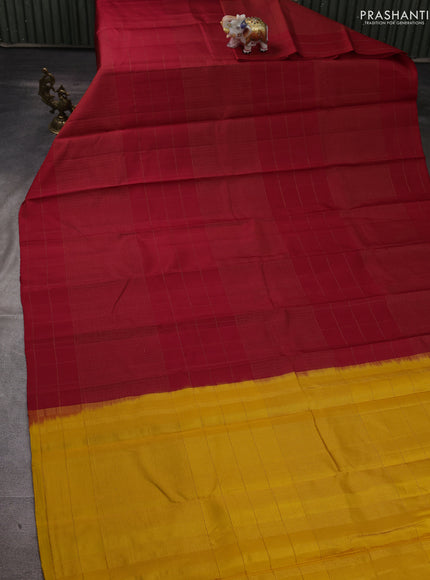 Pure soft silk saree red and yellow with allover zari woven small checked pattern and zari woven checked border