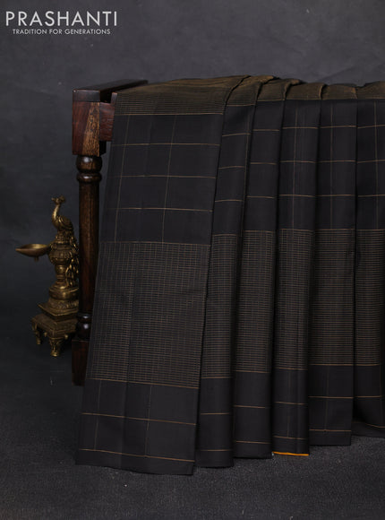 Pure soft silk saree black and yellow with allover zari woven small checked pattern and zari woven checked border
