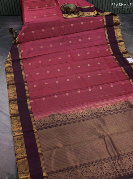 Pure soft silk saree pink shade and wine shade with allover zari woven small checked pattern and rettapet zari woven border