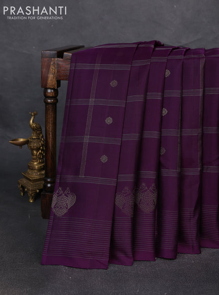 Pure soft silk saree purple and yellow with allover zari checks & buttas and zari woven border