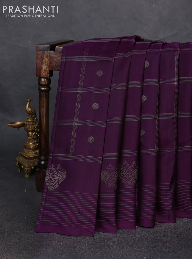 Pure soft silk saree purple and yellow with allover zari checks & buttas and zari woven border