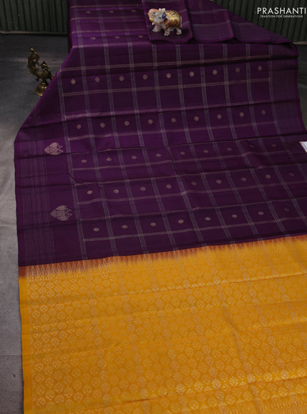 Pure soft silk saree purple and yellow with allover zari checks & buttas and zari woven border