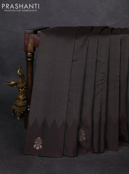 Pure soft silk saree coffee brown and rustic orange with allover silver zari weaves and zari woven butta border