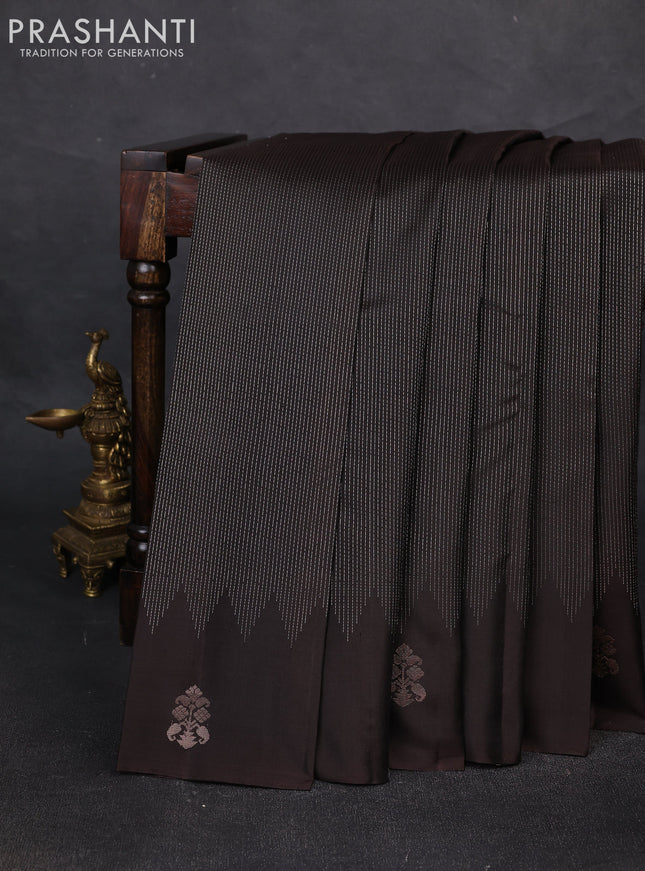 Pure soft silk saree coffee brown and rustic orange with allover silver zari weaves and zari woven butta border