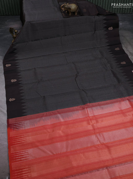 Pure soft silk saree coffee brown and rustic orange with allover silver zari weaves and zari woven butta border