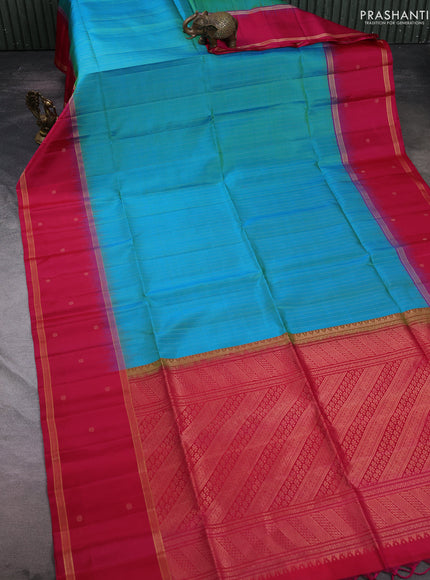 Pure soft silk saree dual shade of teal bluish green and pink with allover zari stripe weaves and zari woven butta border