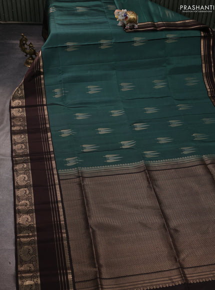 Pure soft silk saree green shade and coffee brown with zari woven buttas and long zari woven border