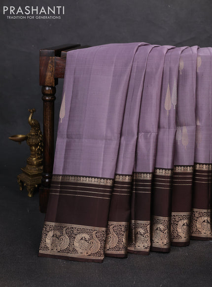 Pure soft silk saree pastel purple and coffee brown with zari woven buttas and long zari woven border