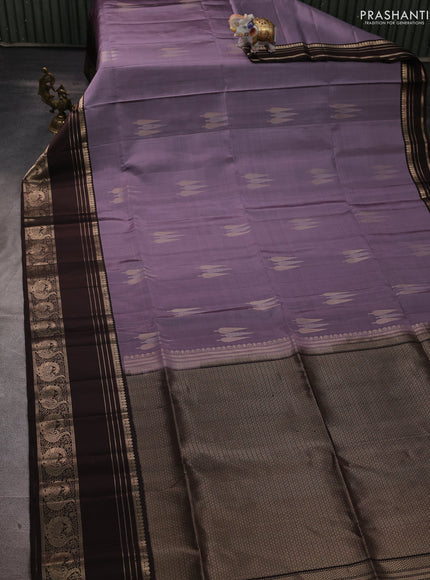 Pure soft silk saree pastel purple and coffee brown with zari woven buttas and long zari woven border