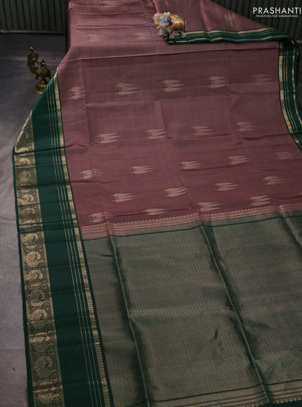 Pure soft silk saree rosy brown and bottle green with zari woven buttas and long zari woven border