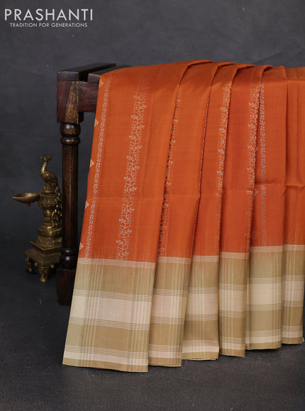 Pure soft silk saree honey shade and beige with allover zari weaves & buttas and long simple border