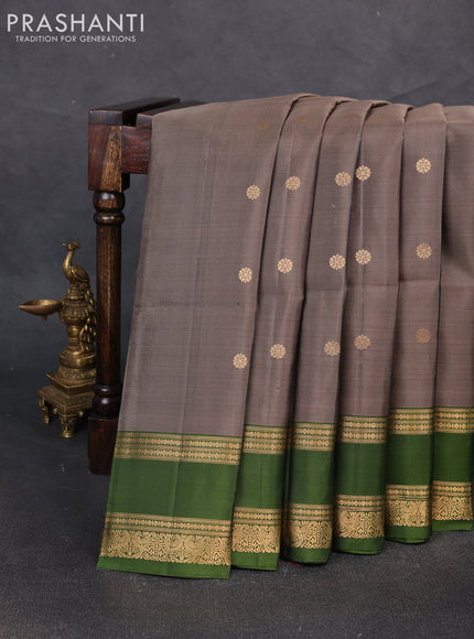 Pure soft silk saree chikku shade and mehendi green with zari woven buttas and rettapet zari woven border