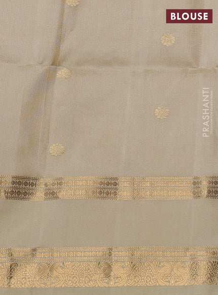 Pure soft silk saree peach shade and beige with zari woven buttas and rettapet zari woven border