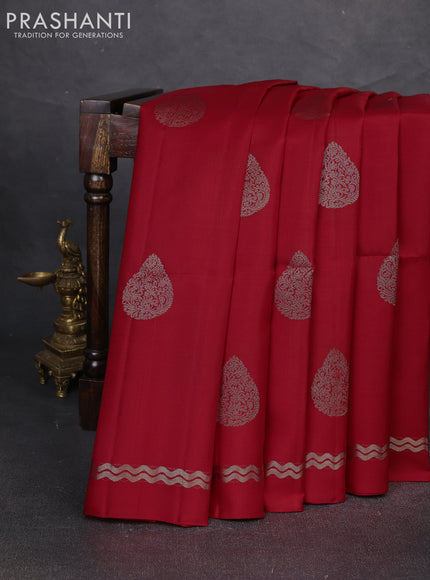 Pure soft silk saree red with zari woven buttas and zari woven simple border