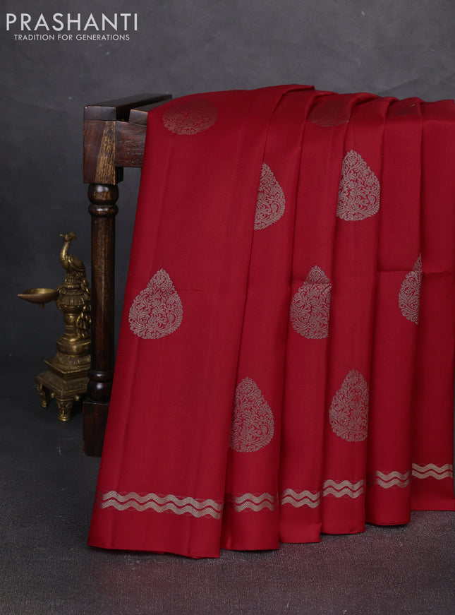 Pure soft silk saree red with zari woven buttas and zari woven simple border