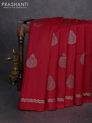 Pure soft silk saree red with zari woven buttas and zari woven simple border
