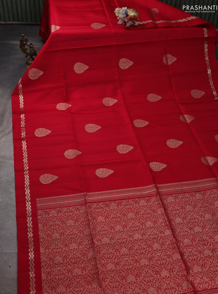 Pure soft silk saree red with zari woven buttas and zari woven simple border