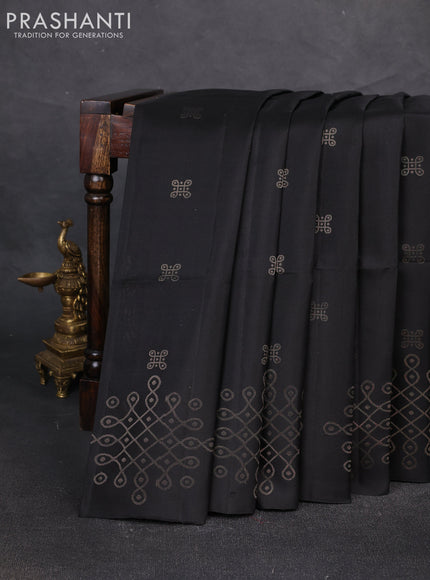 Pure soft silk saree black with zari woven rangoli buttas and zari woven butta border