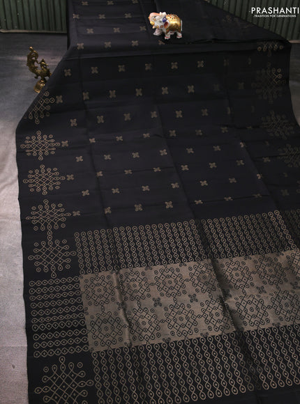 Pure soft silk saree black with zari woven rangoli buttas and zari woven butta border