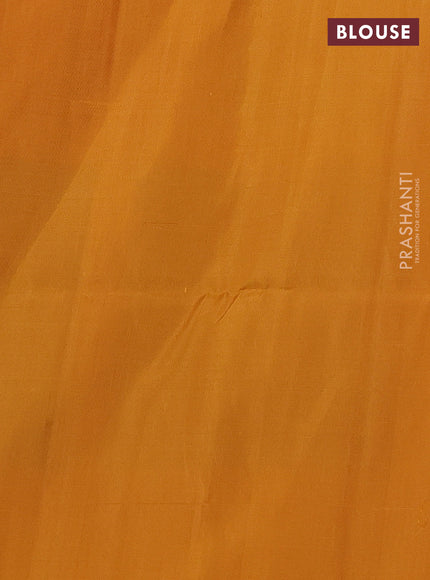 Pure soft silk saree dark mustard with plain body and temple design thread woven border