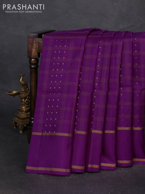 Pure soft silk saree purple with allover zari checks & buttas and rettapet zari woven border